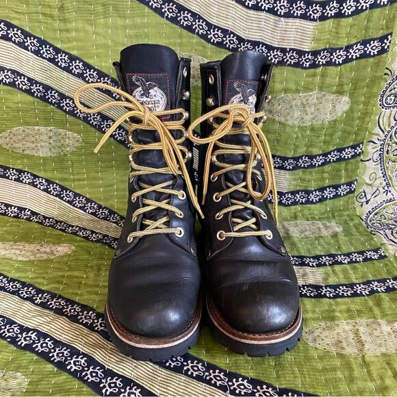 Vtg Georgia Boot Black Logger Leather Work Boots Size US 5.5 Punk Goth Grunge main image 4